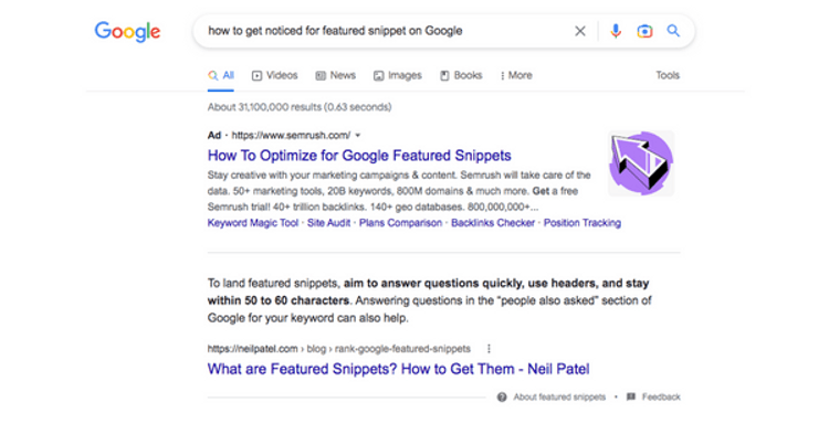 How to get your website to appear in Google's featured snippets?