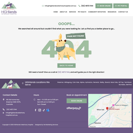 Highlands Vet 404 Page