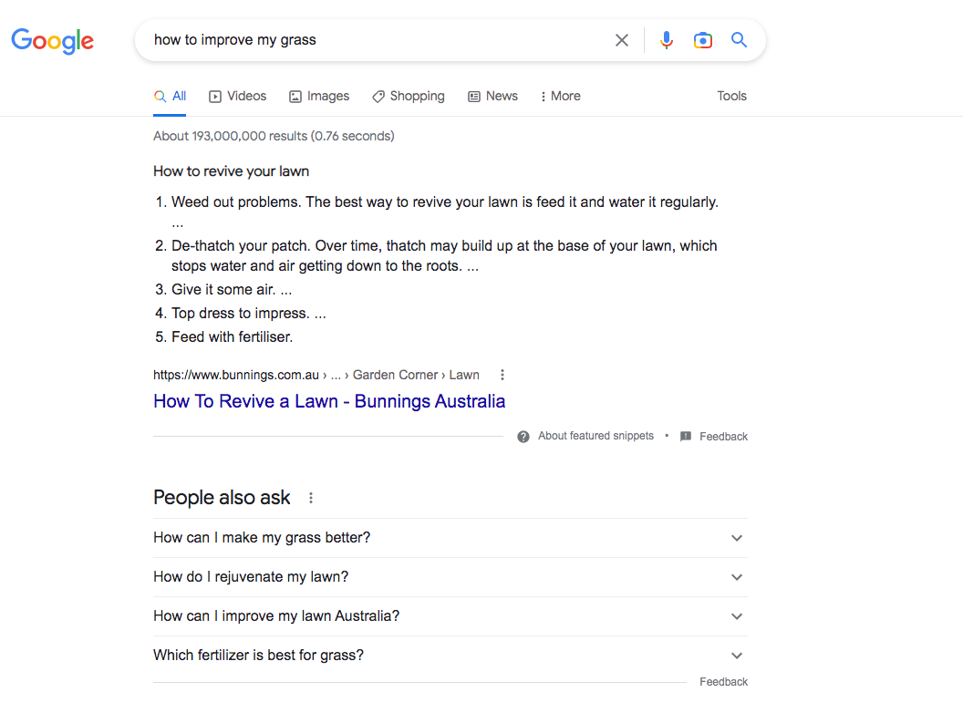 Google featured snippet example